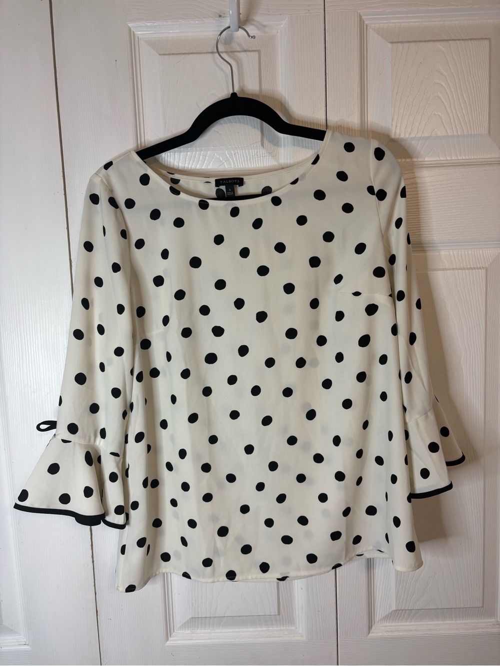 Talbots Small Ivory Black Polka Dot Bell Sleeve Blouse